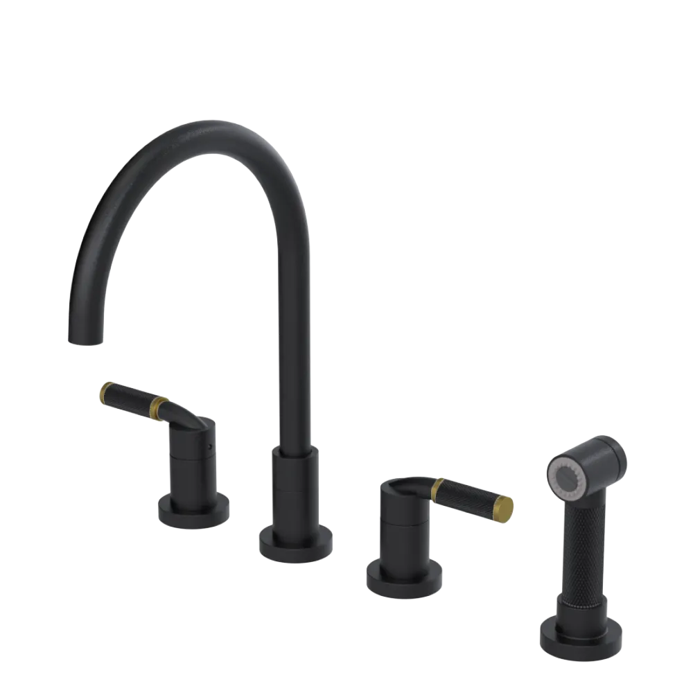 Rubinet Widespread Kitchen Set with Hand Spray Matt Black