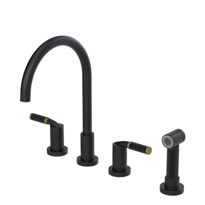 Rubinet Widespread Kitchen Set with Hand Spray Matt Black