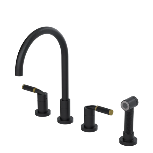 Rubinet Widespread Kitchen Set with Hand Spray Matt Black