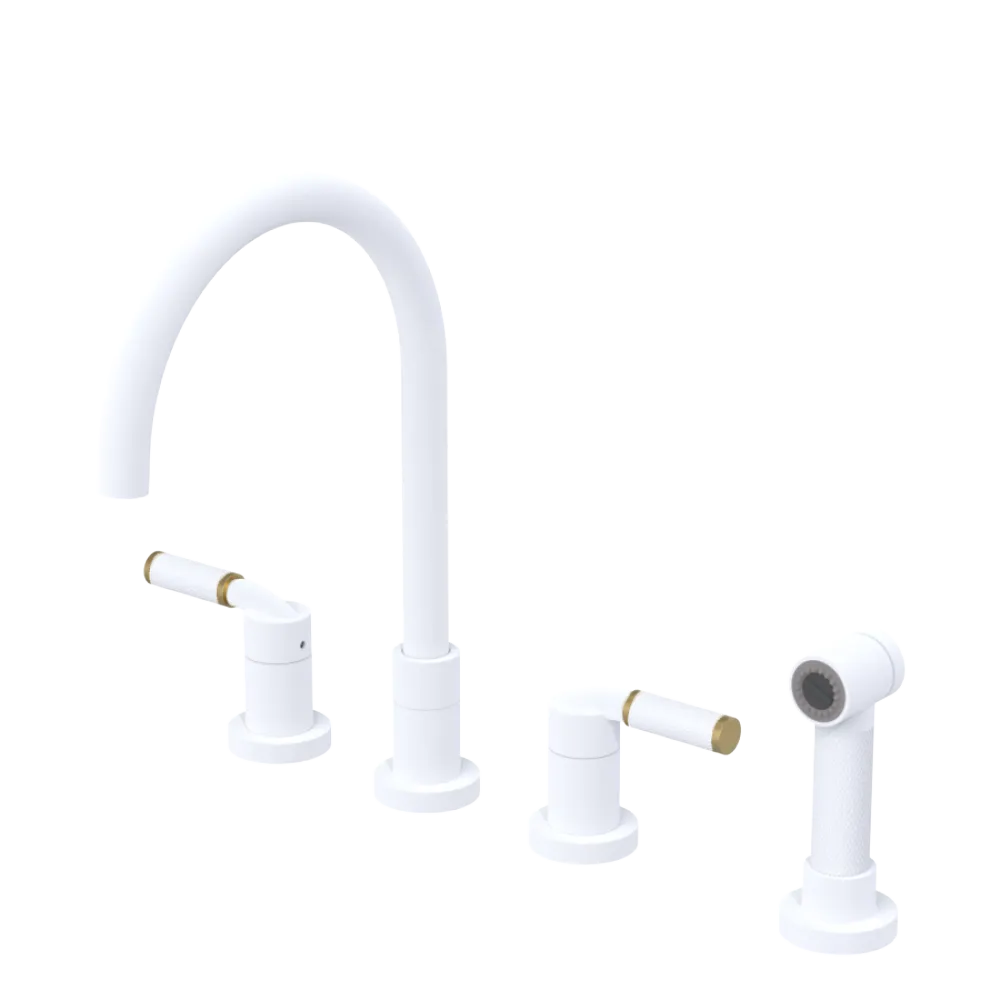 Rubinet Widespread Kitchen Set with Hand Spray Matt White