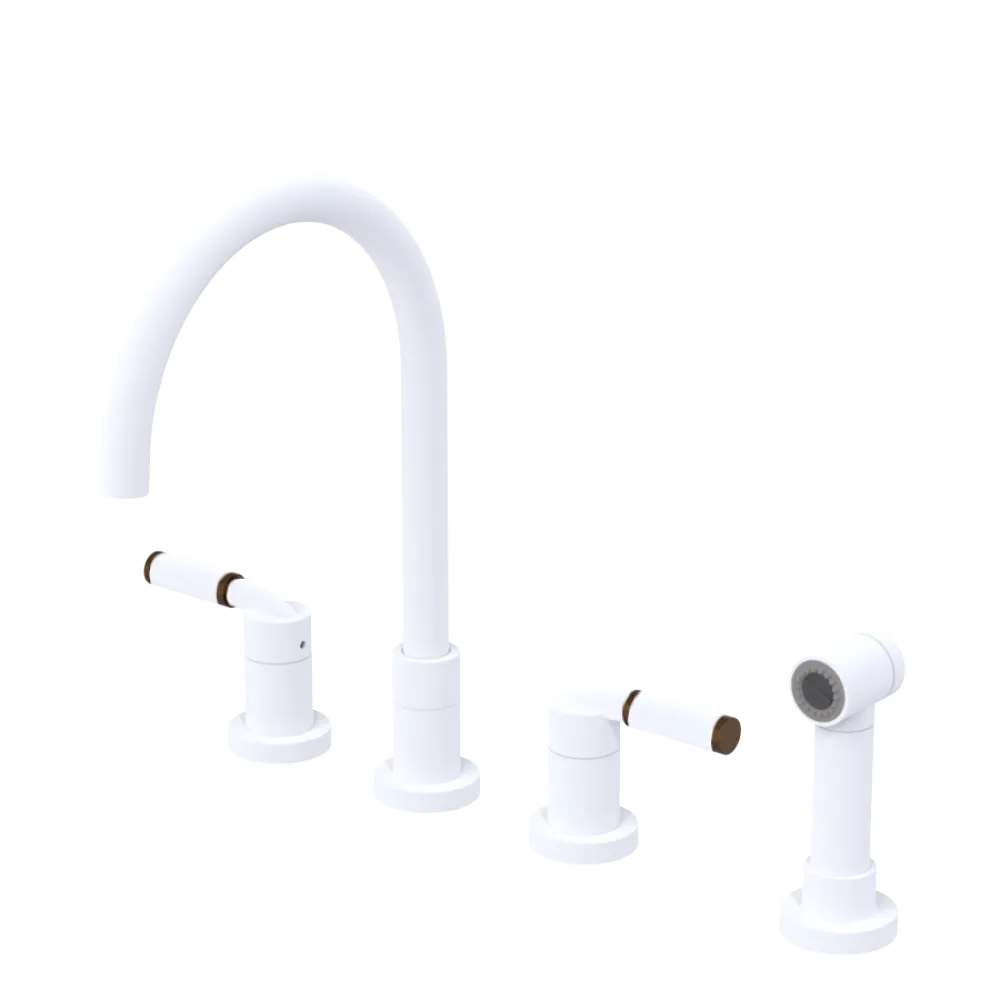 Rubinet Widespread Kitchen Set with Hand Spray Matt White