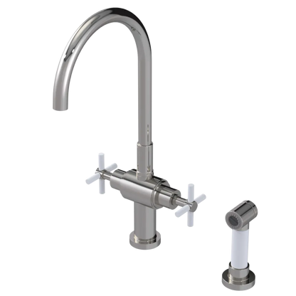 Rubinet Two Handle Single Hole Kitchen Set with LaSalle Spout with Hand Spray Polished Nickel