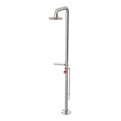 Rubinet Pressure Balance Outdoor Shower with Foot Rinse & 10" Shower Head (with shelf) - 304 Stainless Steel Polished Nickel