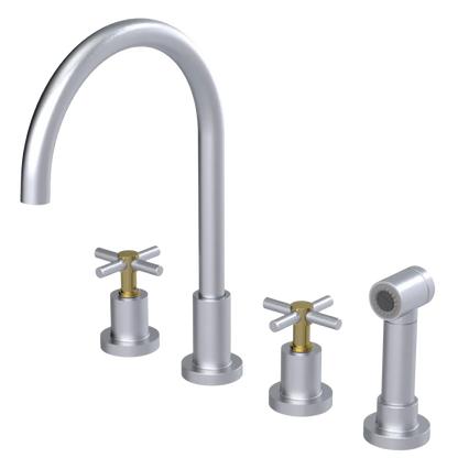 Rubinet Widespread Kitchen Set with LaSalle Spout with Hand Spray Satin Chrome