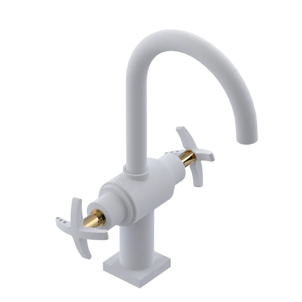 Rubinet Single Hole Dual Handle Lav. Set. (less drain) Matt White