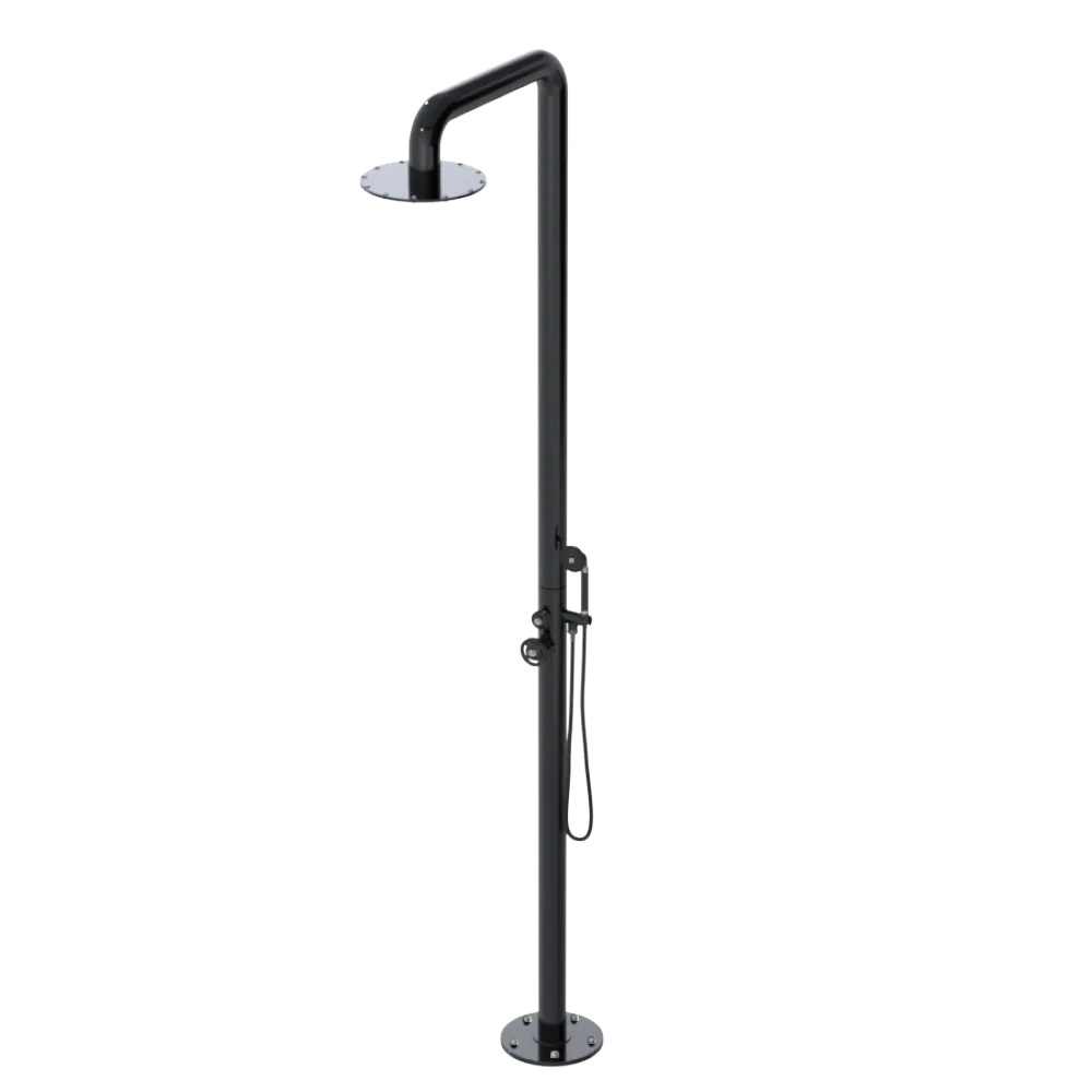 Rubinet Pressure Balance Outdoor Shower with Hand Held Shower & 10" Shower Head - 304 Stainless Steel Black