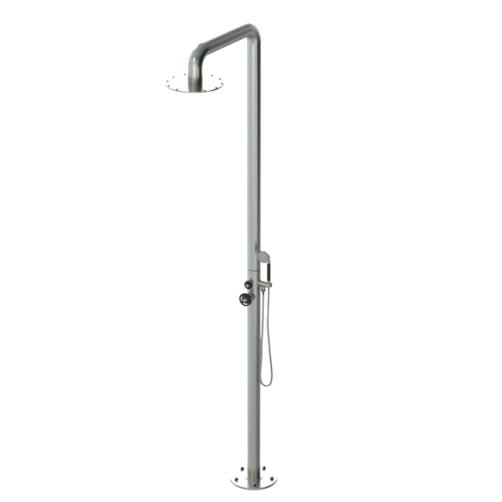 Rubinet Pressure Balance Outdoor Shower with Hand Held Shower & 10" Shower Head - 304 Stainless Steel Satin Nickel