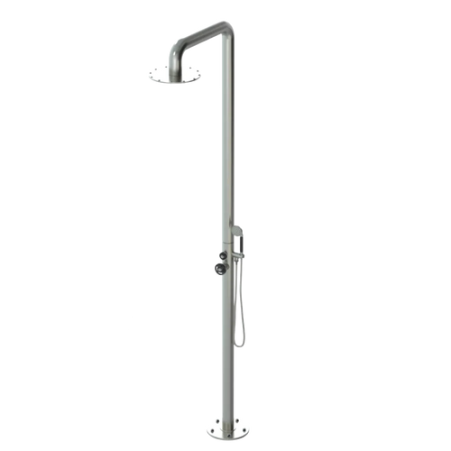 Rubinet Pressure Balance Outdoor Shower with Hand Held Shower & 10" Shower Head - 304 Stainless Steel Satin Nickel