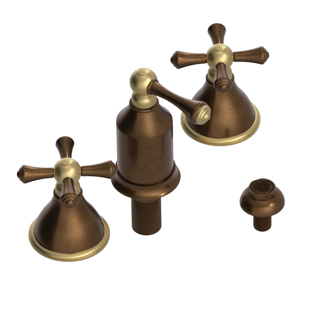 Rubinet Bidet Fitting with Spray, Diverter, and Vacum Breaker (Less Drain) Tuscan Brass