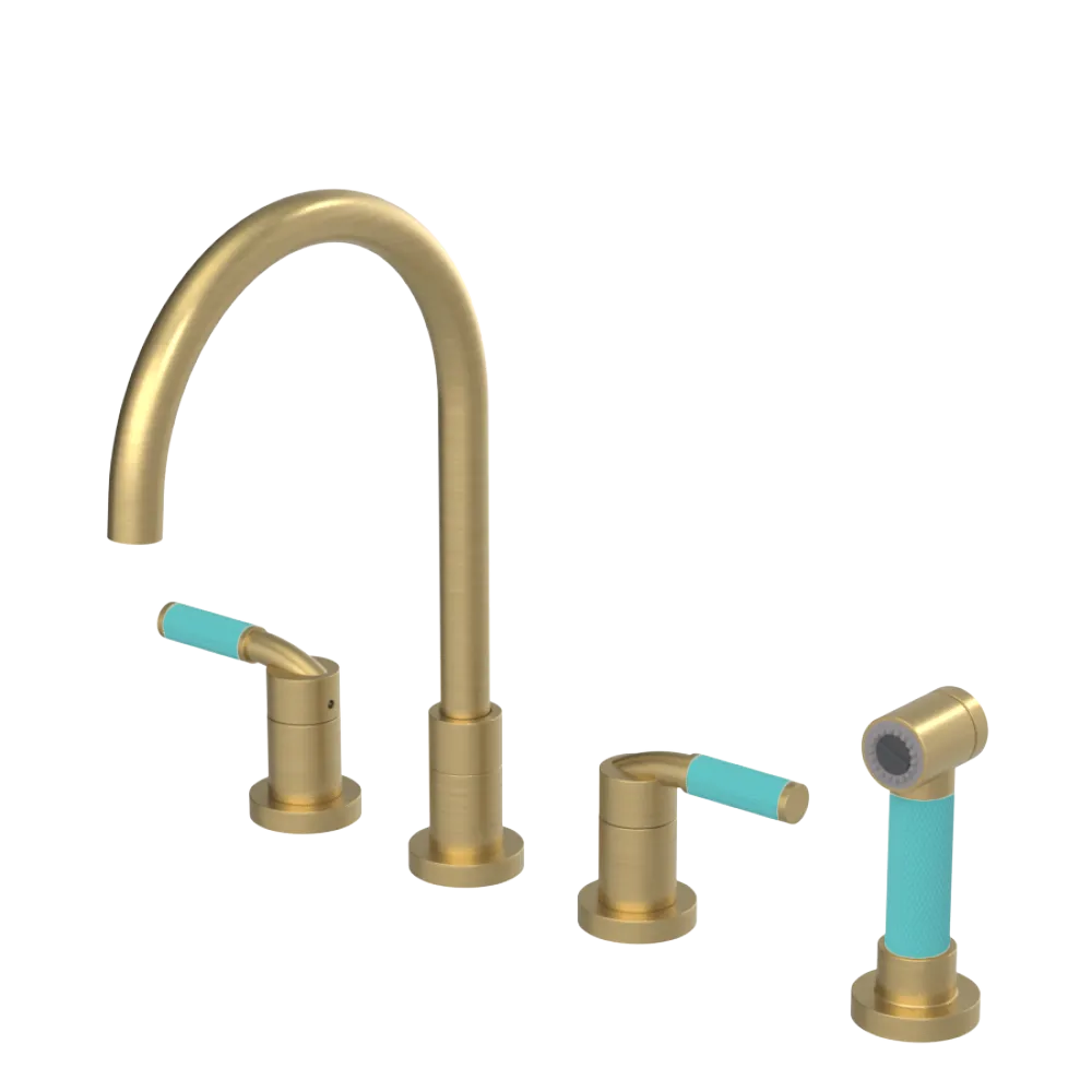 Rubinet Widespread Kitchen Set with Hand Spray Satin Brass