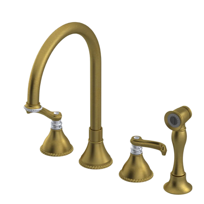 Rubinet Widespread Kitchen Set with Hand Spray Antique Brass Matt