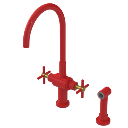 Rubinet Two Handle Single Hole Kitchen Set with LaSalle Spout with Hand Spray Red