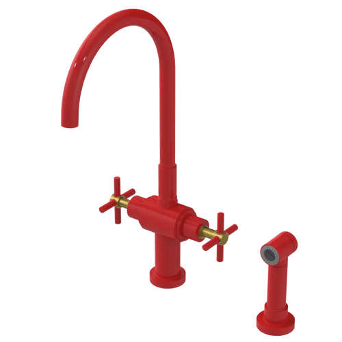 Rubinet Two Handle Single Hole Kitchen Set with LaSalle Spout with Hand Spray Red