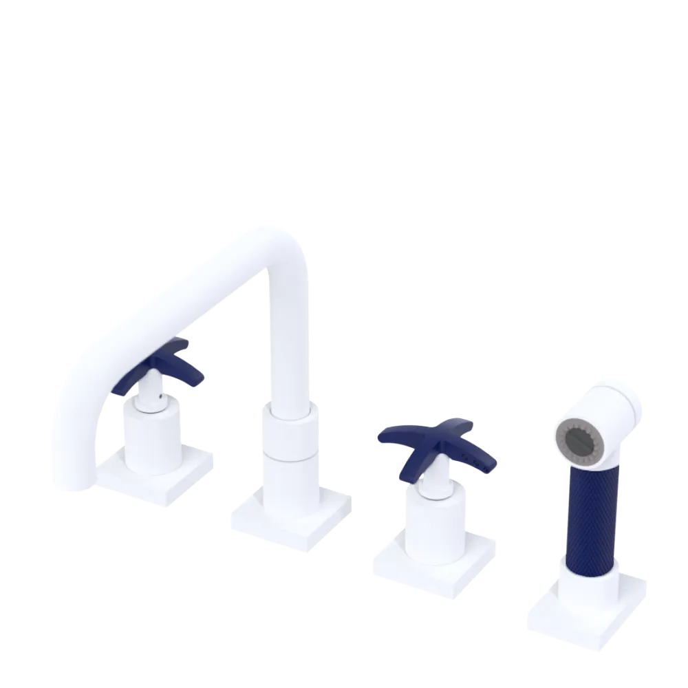 Rubinet Widespread Kitchen Set with Genesis Spout with Hand Spray Matt White