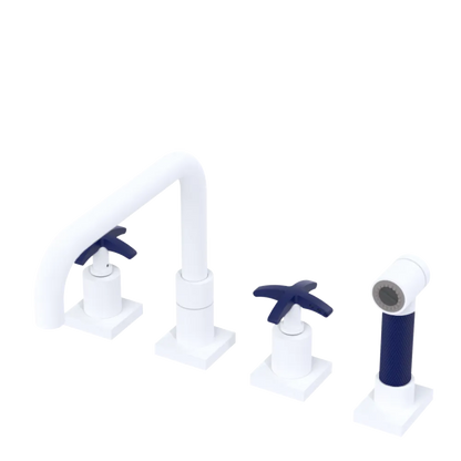 Rubinet Widespread Kitchen Set with Genesis Spout with Hand Spray Matt White