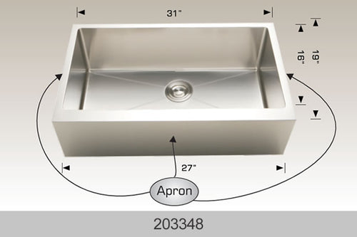 Bosco 203348 31" Stainless Steel Apron-Front Kitchen Sink
