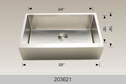 Bosco 203621 24" Stainless Steel Apron-Front (Farmhouse) Kitchen Sink