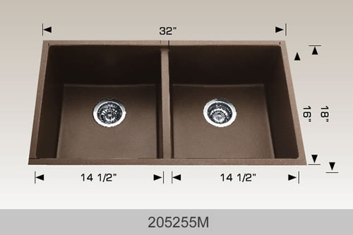 Bosco Granite Series Undermount Kitchen Sink 32 x 18 Coffee