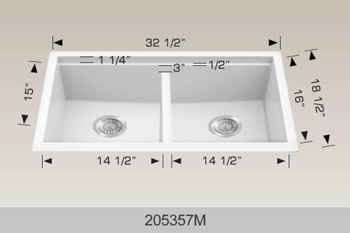 Bosco Granite Series Undermount Kitchen Sink 32 1/2 x 18 1/2 White