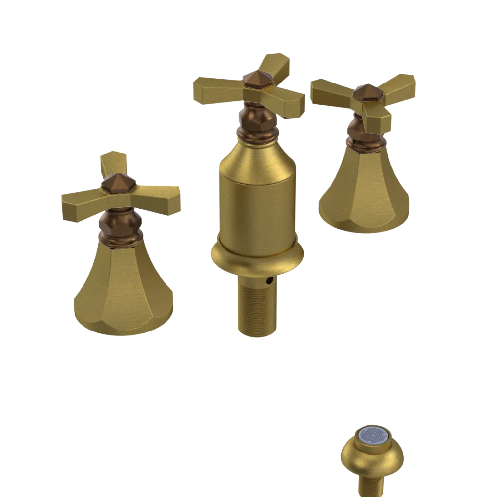 Rubinet Bidet Fitting with Spray, Diverter, and Vacum Breaker (Less Drain) Antique Brass Matt