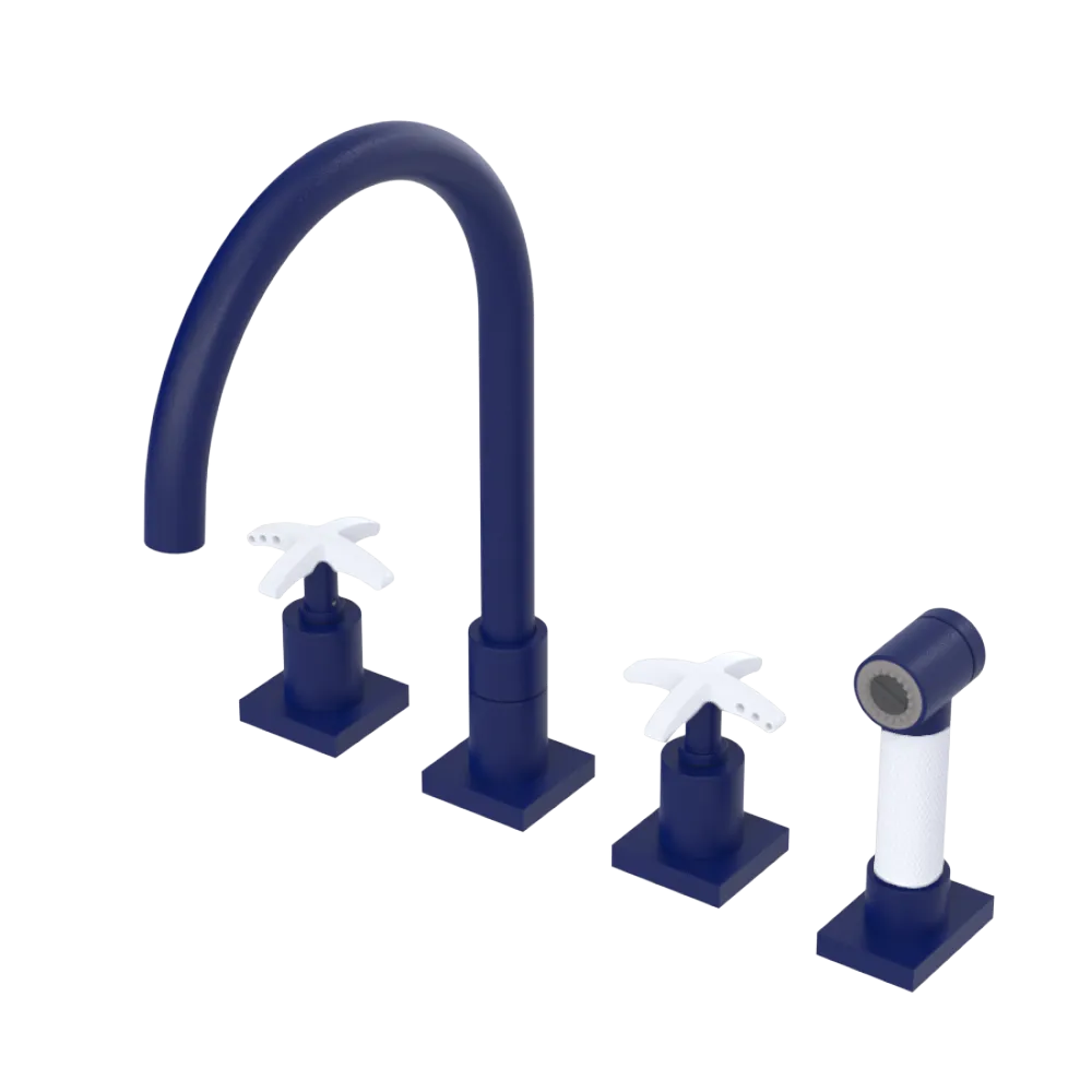 Rubinet Widespread Kitchen Set with Hand Spray Midnight Blue