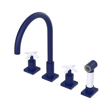 Rubinet Widespread Kitchen Set with Hand Spray Midnight Blue