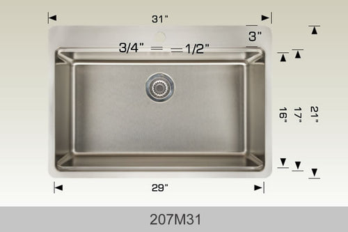 Bosco Standard Plus Series Drop-in Kitchen Sink 31 x 21