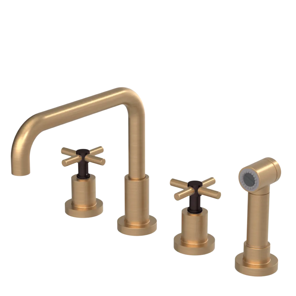 Rubinet Widespread Kitchen Set with Hand Spray Satin Gold