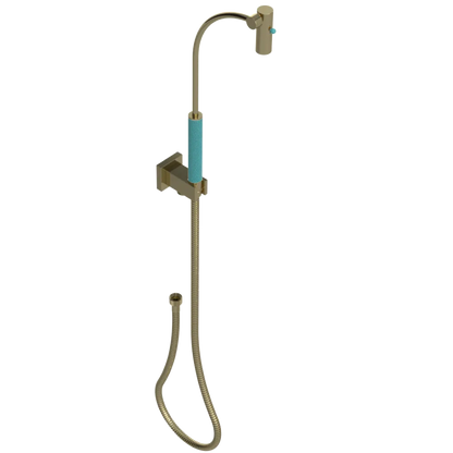 Rubinet Hand Held Shower Bidet with Extended Reach & Dual Function Spray Including Wall Bracket with Supply & Hose (Square) Natural Brass