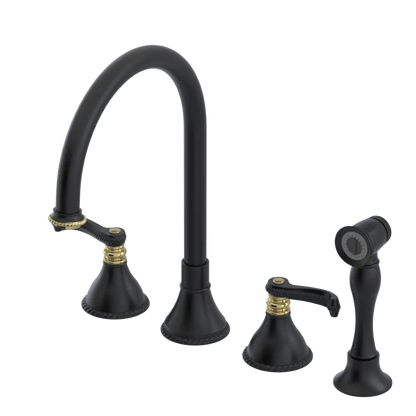 Rubinet Widespread Kitchen Set with Hand Spray Matt Black