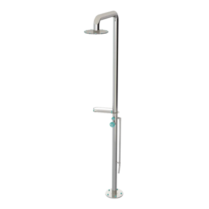 Rubinet Pressure Balance Outdoor Shower with Foot Rinse & 10" Shower Head (with shelf) - 304 Stainless Steel Polished Nickel