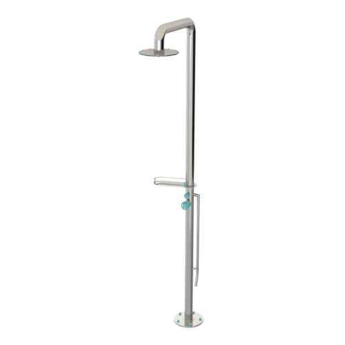 Rubinet Pressure Balance Outdoor Shower with Foot Rinse & 10" Shower Head (with shelf) - 304 Stainless Steel Polished Nickel