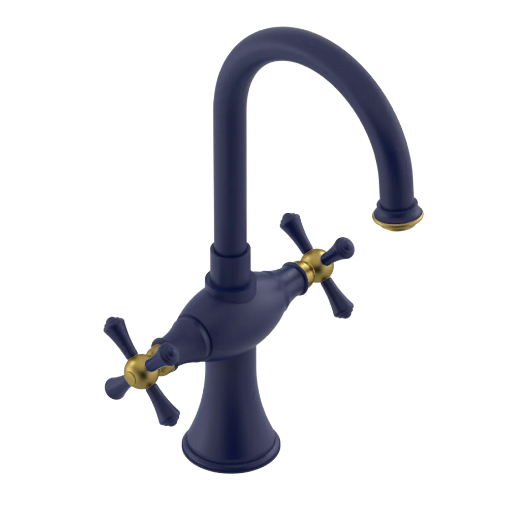 Rubinet Single Hole Dual Handle Lav. Set. (less drain) Midnight Blue