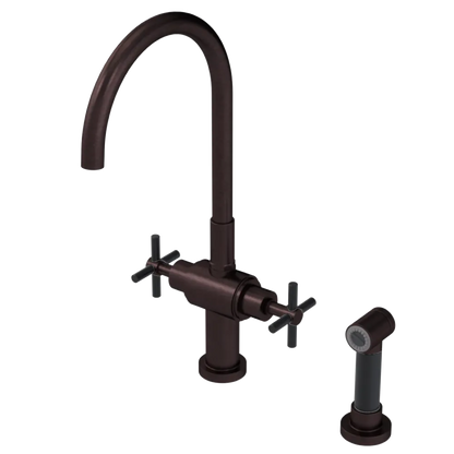 Rubinet Two Handle Single Hole Kitchen Set with LaSalle Spout with Hand Spray Oil Rubbed Bronze