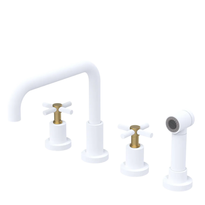 Rubinet Widespread Kitchen Set with Hand Spray Matt White