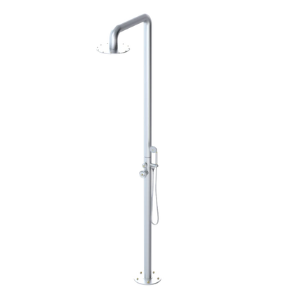 Rubinet Pressure Balance Outdoor Shower with Hand Held Shower & 10" Shower Head - 304 Stainless Steel Satin Chrome