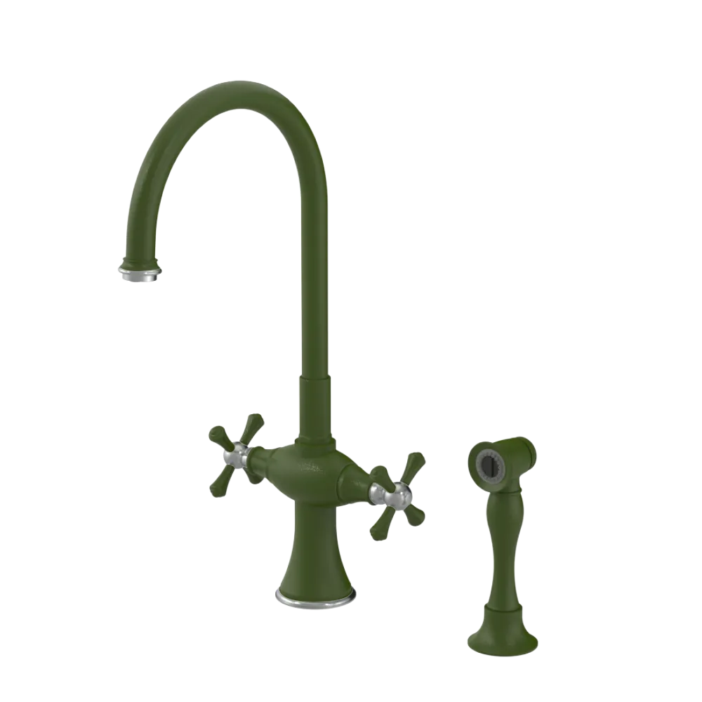 Rubinet Two Handle Single Hole Kitchen Set with Hand Spray Green Envy
