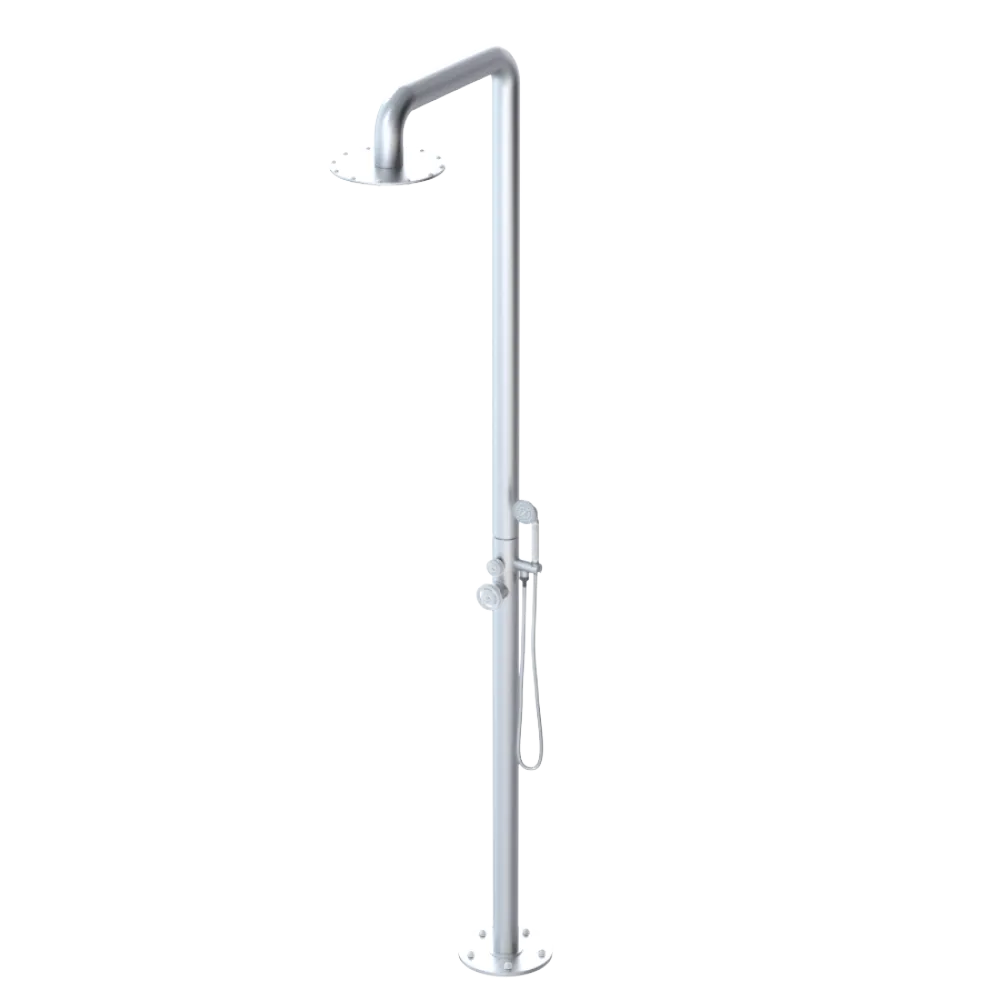 Rubinet Pressure Balance Outdoor Shower with Hand Held Shower & 10" Shower Head - 304 Stainless Steel Satin Chrome