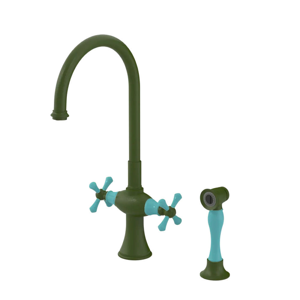 Rubinet Two Handle Single Hole Kitchen Set with Hand Spray Green Envy