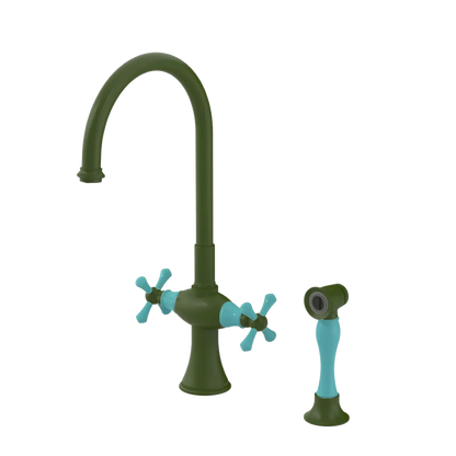 Rubinet Two Handle Single Hole Kitchen Set with Hand Spray Green Envy