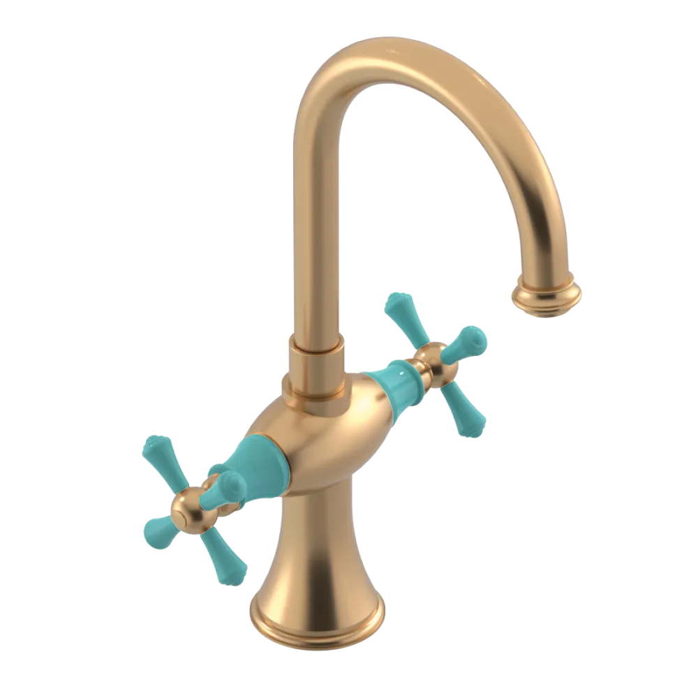 Rubinet Single Hole Dual Handle Lav. Set. (less drain) Satin Gold