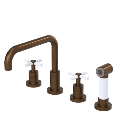 Rubinet Widespread Kitchen Set with Hand Spray Tuscan Brass
