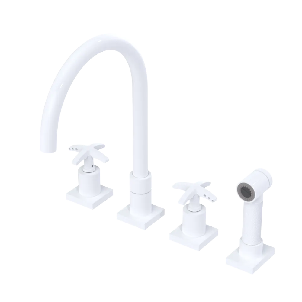 Rubinet Widespread Kitchen Set with Hand Spray White