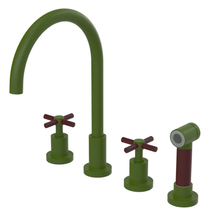 Rubinet Widespread Kitchen Set with LaSalle Spout with Hand Spray Green Envy