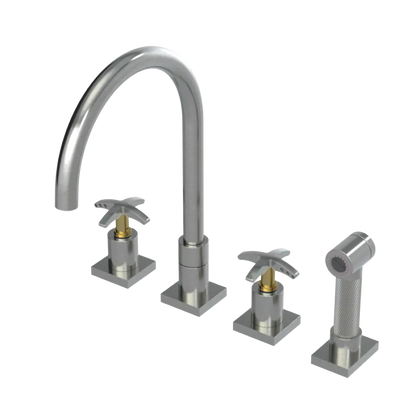 Rubinet Widespread Kitchen Set with Hand Spray Satin Nickel