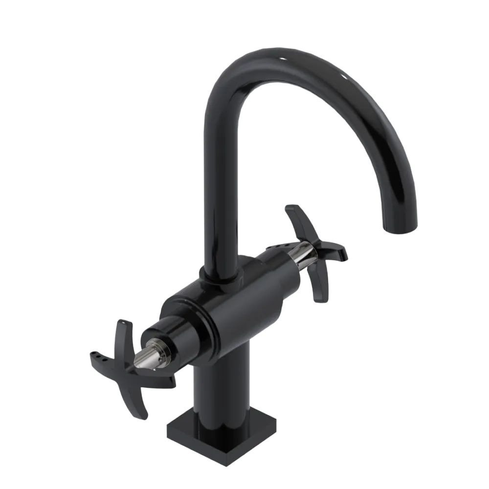 Rubinet Single Hole Dual Handle Lav. Set. (less drain) Black