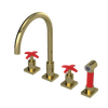Rubinet Widespread Kitchen Set with Hand Spray Natural Brass