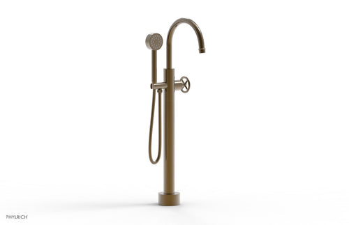 Phylrich WORKS Low Floor Mount Tub Filler - Cross Handle with Hand Shower  220-44-03