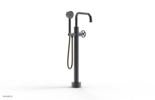 Phylrich WORKS Low Floor Mount Tub Filler - Cross Handle with Hand Shower  220-46-03