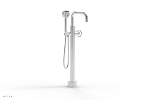 Phylrich WORKS Low Floor Mount Tub Filler - Cross Handle with Hand Shower  220-46-03